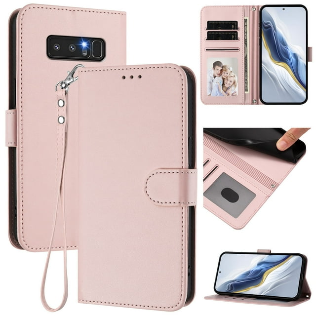GANGXUN Wallet Case for Samsung Galaxy Note 8 – Magnetic Closure, RFID Blocking, Wrist Strap, Wireless Charging Compatible