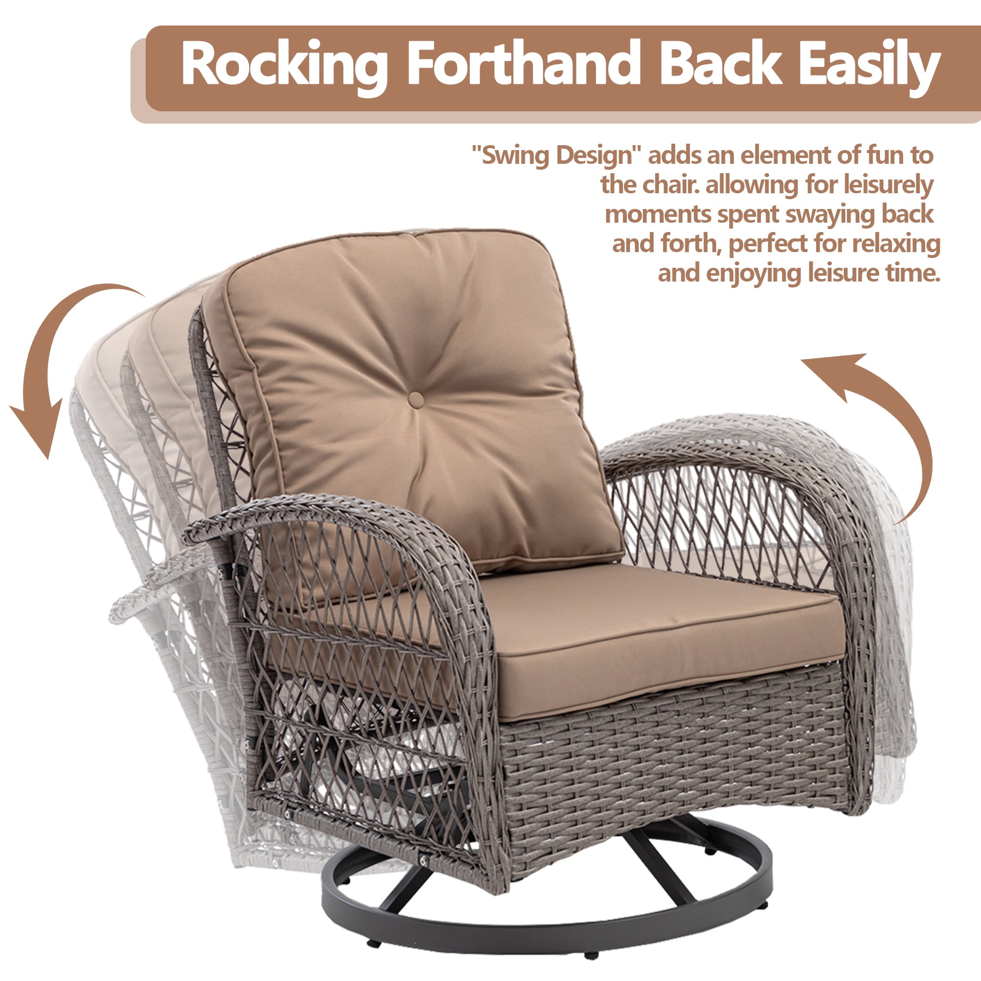 3 Pieces Patio Furniture Set, Outdoor Rattan Swivel Rocker Chairs w/Coffee Table, Wicker Patio Bistro Set for Porch Poolside, Patio Conversation Sets w/Cyan Thickened Cushions