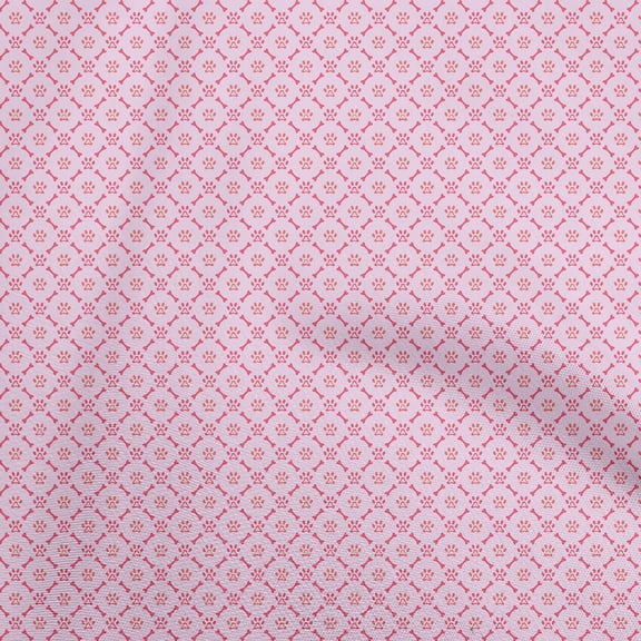 oneOone Polyester Spandex Light Pink Fabric Bone & Paw Sewing Material Print Fabric By The Yard 56 Inch Wide