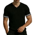 thumbnail image 3 of hlysgo Men's V Neck Shirts Short Sleeve Sweater Shirt Casual Ribbed Pullover Breathable T Shirt Black,L, 3 of 5