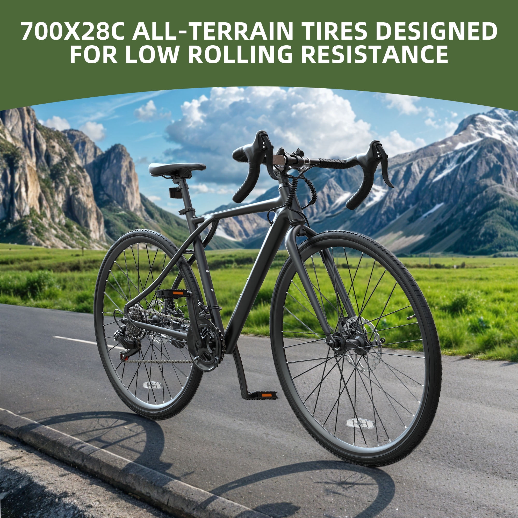 Uforic 700C Road Bike, 21-Speed Commuter Bicycle for Men & Women, 28" Aluminum Frame, Disc Brakes, Black