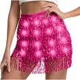 thumbnail image 3 of AGWOLF Women Tassel Sequin Skirt Sparkly Elastic High Waist Skirts Shiny Led Mini Skirts Fringe Belly Dance Hip Scarf Rave Party Outfit, 3 of 7