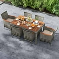 thumbnail image 5 of Costway 7 Pieces Outdoor Wicker Dining Set with Acacia Wood Table and 6 Armchairs, 5 of 10