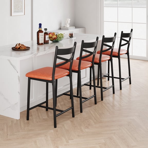 Gaderth Bar Stools Bar Chairs, Counter Height Bar Stools, Kitchen Bar Stools With Backs, Modern Upholstered, Modern Counter Stools With Metal Legs