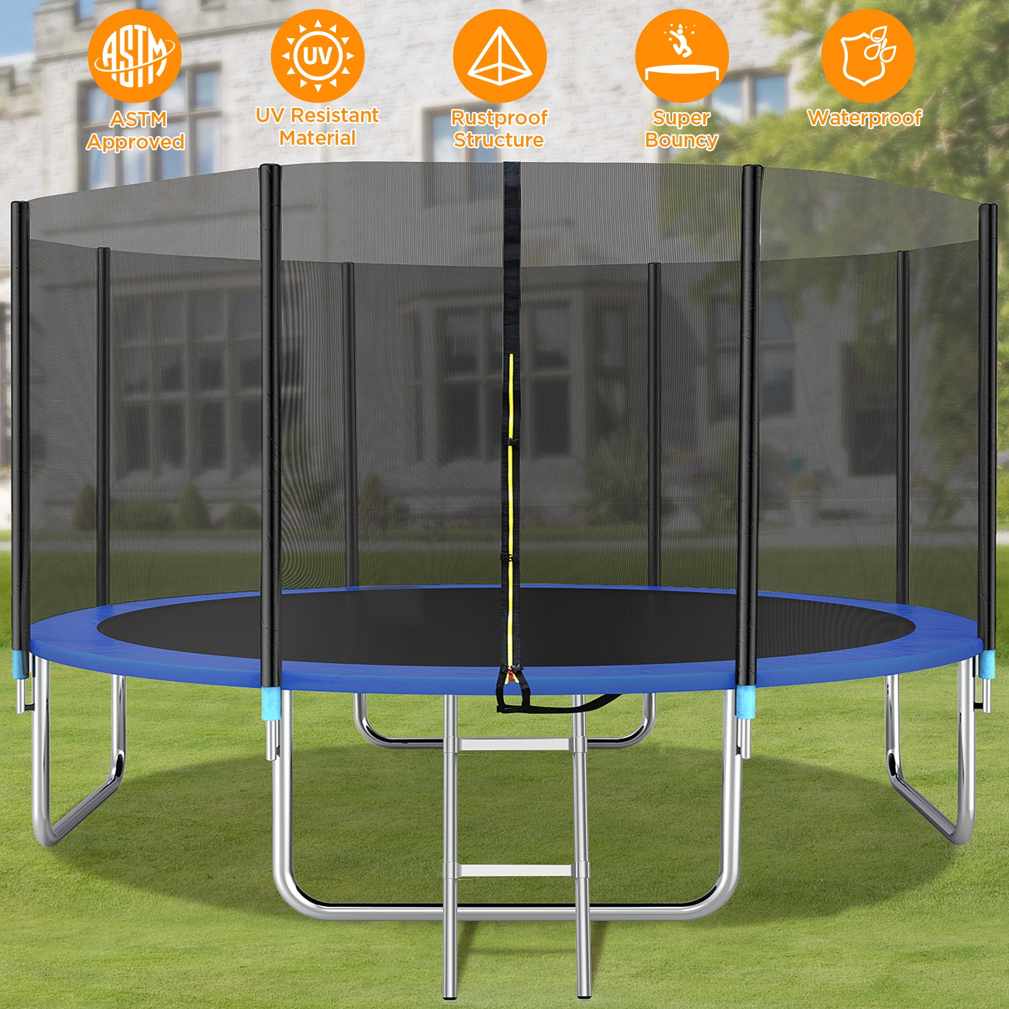 Spring Pad and Ladder 330LBS Load 14FT Trampoline with Safety Enclosure Net 