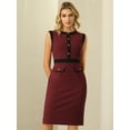 thumbnail image 2 of DARING DIVA Sheath Sleeveless Contrast Color Pencil Dress M Wine Red, 2 of 6