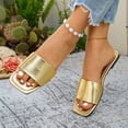 thumbnail image 4 of Byworldtasic Leather Flat Sandals For women Square Open Toe Slide Sandals Casual Summer Shoes, 4 of 6