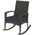 thumbnail image 1 of Outdoor Wicker Rocking Chair with Padded Navy Blue Cushion, Weather-Resistant PE Rattan & Steel Frame, High Back Armrest Patio Chair for Garden, Porch, Balcony, 26"W x 38.6"H, 1 of 7