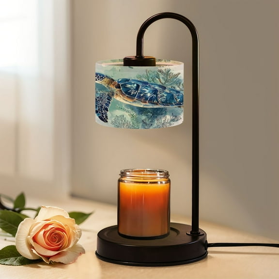 Candle Warmer Lamp with Timer, Ocean Wall Decor Blue Turtle Sea Pictures Coastal Print Non-slip Wireless Remote Control Wax Melts Warmer with 4 Bulbs for Home Office Dorm, Birthday Gifts for Women