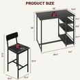 thumbnail image 3 of KOKEBREN 3-Piece Bar Table Set for 2,Compact Dining Table Set with 3-Tier Storage Shelves,Space-Saving Breakfast Nook with 2 Upholstered Chairs for Kitchen,Living Room,Black, 3 of 8
