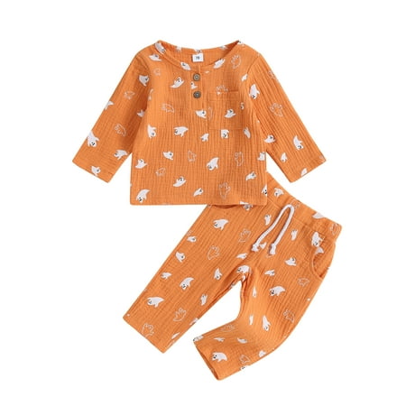 

Toddler Boys Girls Halloween Outfits Long Sleeve Button Front Tops + Pants Set Baby Clothes