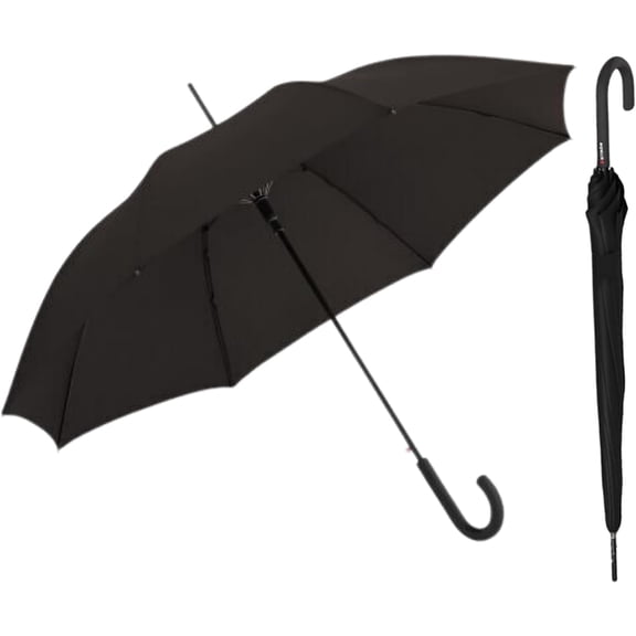 Knirps A.760 Curved Handle Rain Umbrella for Adults in Black – 42" Windproof Automatic Open Canopy, Ultra Lightweight Steel Aluminum Frame with Large Button, Rounded Tips, Polyester Case Included