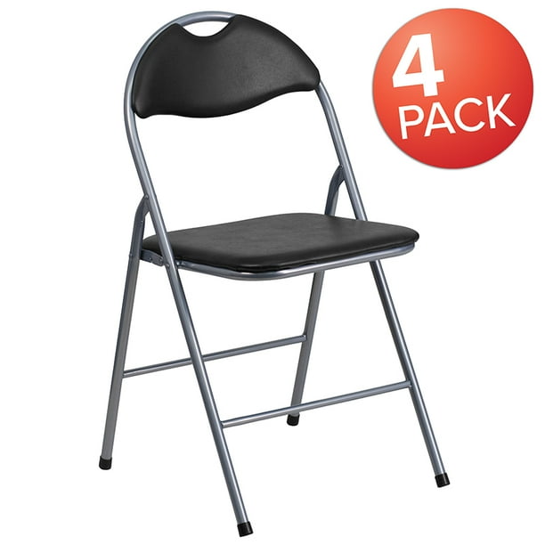 4 Pack Black Vinyl Padded Metal Folding Chair Home Office