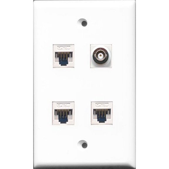 RiteAV - 1 Port BNC 3 Port Cat5e Ethernet White Wall Plate