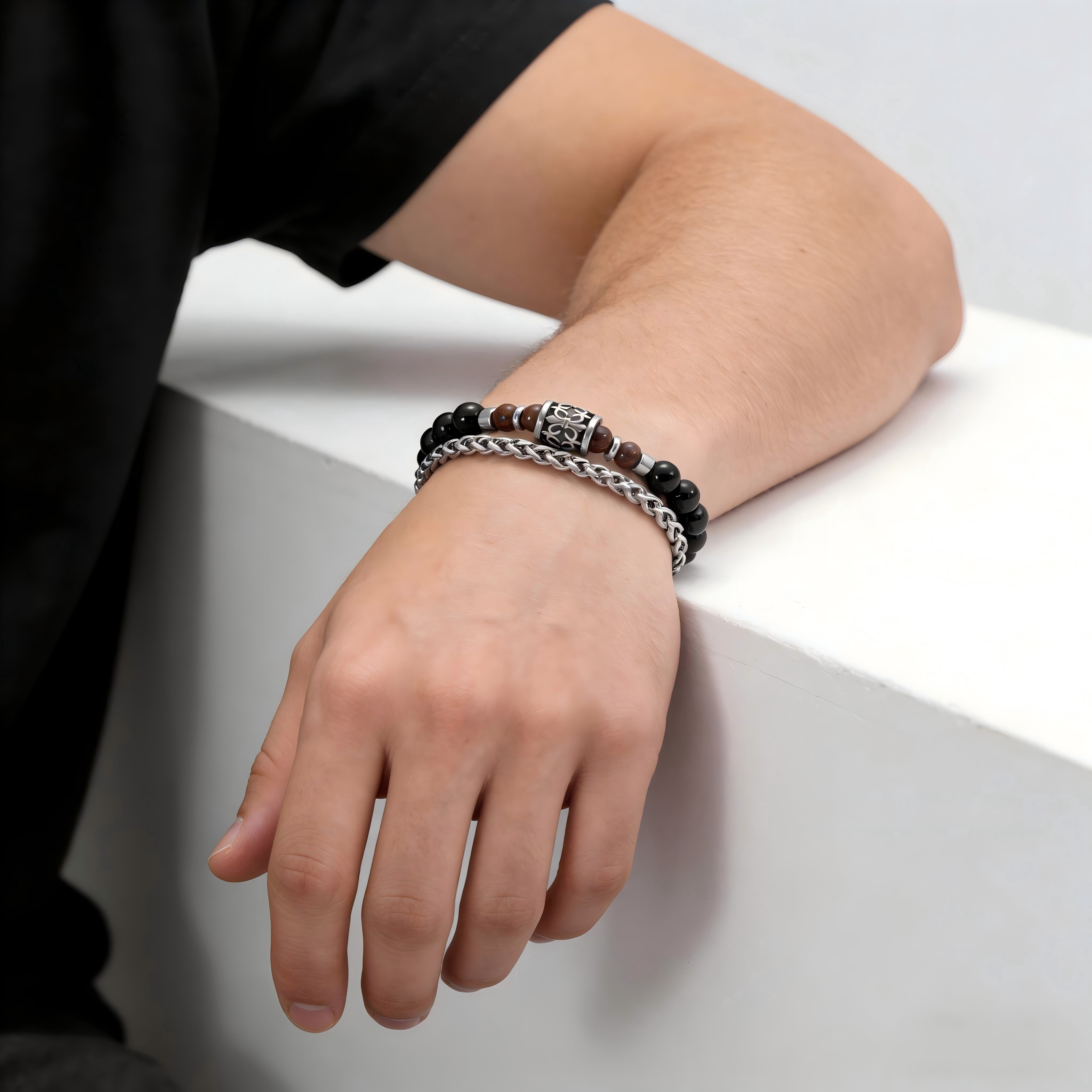 Iron Saints Men Tiger Eye Bead Bracelets, Stainless Steel, Healing Stone Men Bracelet Natural Gems