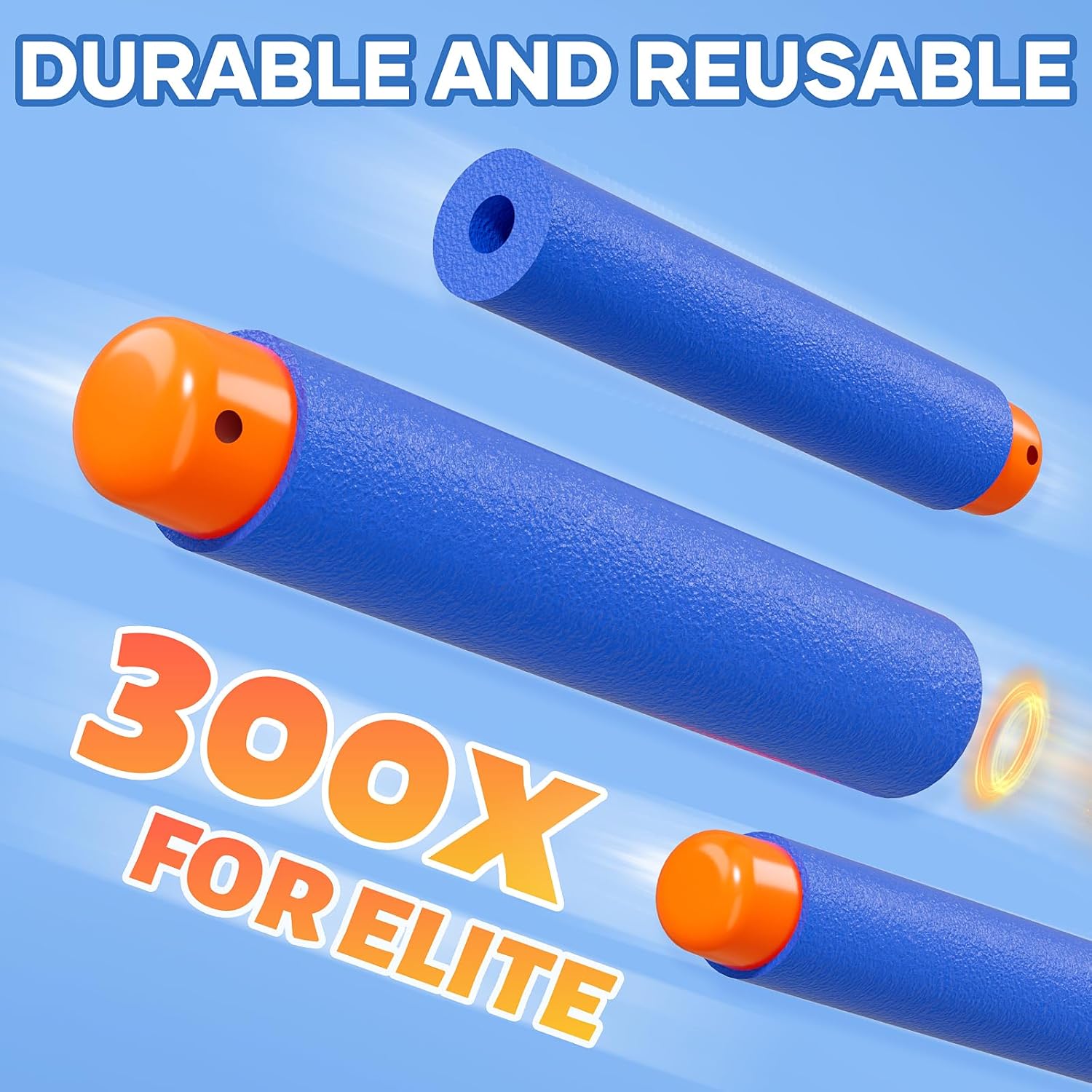PrimeCook Shop 300 Darts Fits for Nerf Elite Blasters, Compatible with Disruptor, Strongarm etc. Elite Blasters, with a Target Fits for Nerf Blasters, Blue, 0.4in