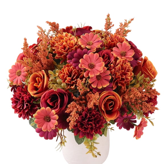 Armscye 6 Bundles Artificial Fall Flowers Bouquet, Silk Chrysanthemums & Fake Rose Autumn Faux Floral Arrangements for Home Decor Indoor Living Room Kitchen Table Centerpieces Decoration