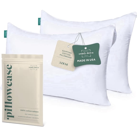ComfyDown Pillowcase for Toddler & Travel Pillows - 2 Pack - Breathable, 100% Cotton, 400 Thread Count, Zipper Closure - Made in USA - 12"x16"