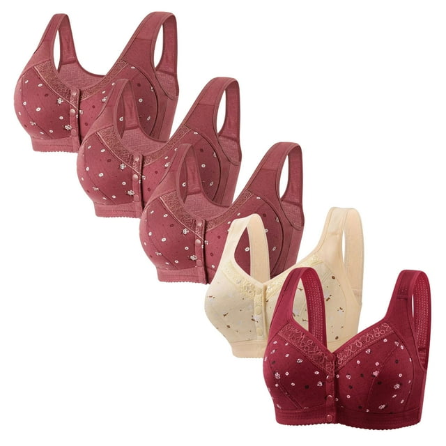 Latrodar Bras for Women Front Closure Plus Size Bras for Women 5-Pack Supportive Bras Wirefree Lift Casual Full Coverage Bralettes with Wide Straps Solid Embroidered Underwear for Lady Swim