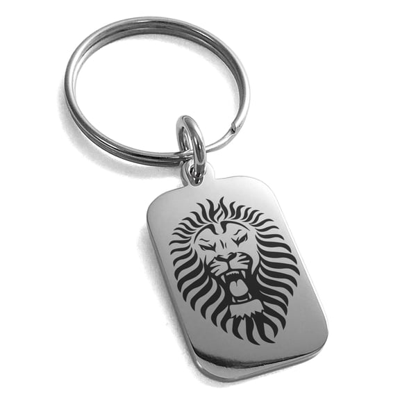 Tioneer Stainless Steel Pharaoh Lion King Engraved Small Rectangle Dog Tag Celtic Charm Keychain
