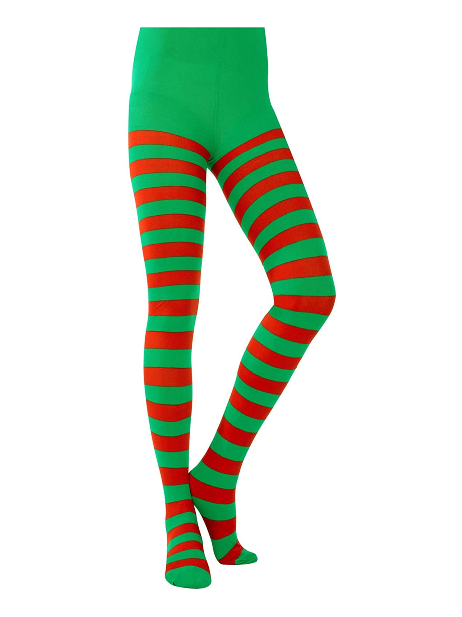 Ladies Red and Green Stripy Tights Elf  Christmas Tights Fancy Dress Costume UK 
