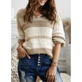 thumbnail image 3 of Womens Sweaters Long Sleeve V Neck Striped Color Block Pullover Casual Loose Knitted Tops, 3 of 6