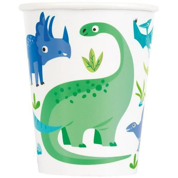 Gobelets en papier dinosaures bleus et verts de 9 oz