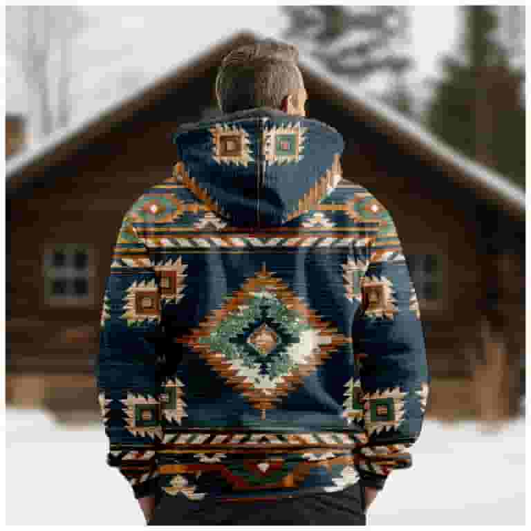 Spring Savings !Mens Sherpa Aztec Jacket,Hooded Western Spring Savings !Mens Sherpa Aztec Jacket,Hooded Western