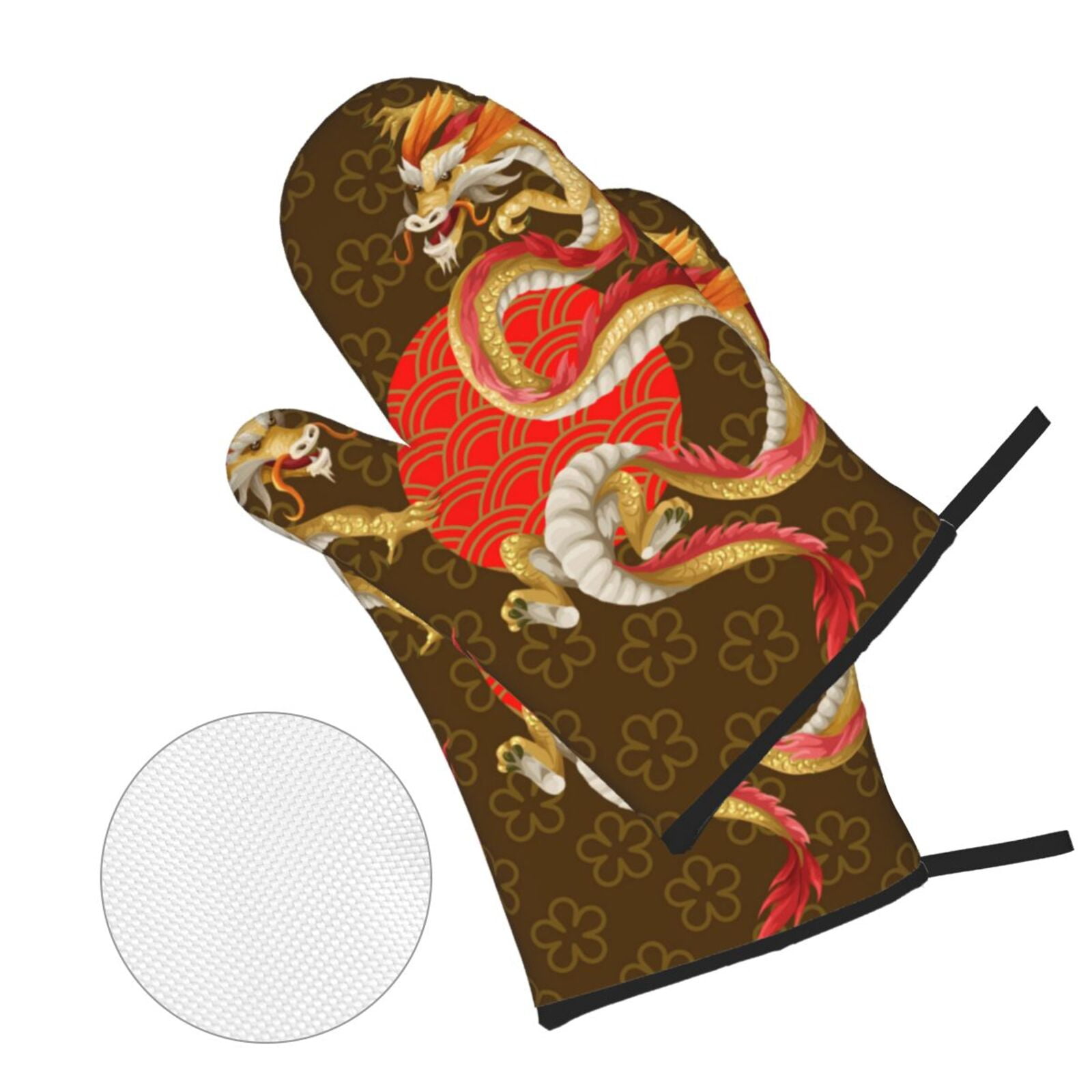Asian Dragon Oriental Dragons 4Pcs Oven Mitts and Pot Holders Sets Oven Kitchen Gloves Hot Pads for Cooking BBQ Baking Grilling