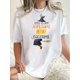 thumbnail image 1 of 1pc Women'S Casual Crew Neck T-Shirt with Witch and Broom Print - Polyester Knit Fabric, Medium Stretch, All-Season Comfort, Fashionable Short Sleeve Top for Casual Wear, for Halloween, 1 of 6