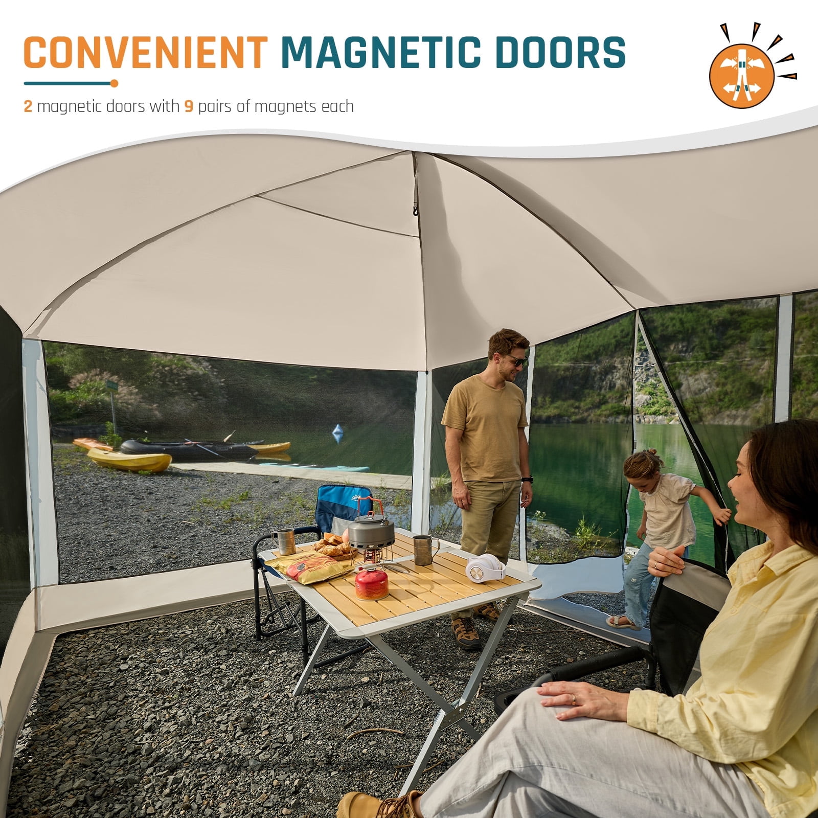 13' x 9' Screen House Tent with Projection Mesh Gazebos Camping Tent for Outdoor Patios Backyards Beige