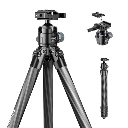 Manbily Carbon Fiber Hunting Tripod with 44mm Ball Head and Arca Swiss & Picatinny Adapters 62.2 Heavy Duty Stable Tripod for Shooting Hunting and Outdoors (WZ-324PA03)