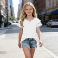 thumbnail image 5 of HAiming Girls Tops Ruffle Short Sleeve Tiered Tee Solid Color Loose Casual Trendy T Shirts Summer Beach Vacation Workout Kids Tops, 5 of 7