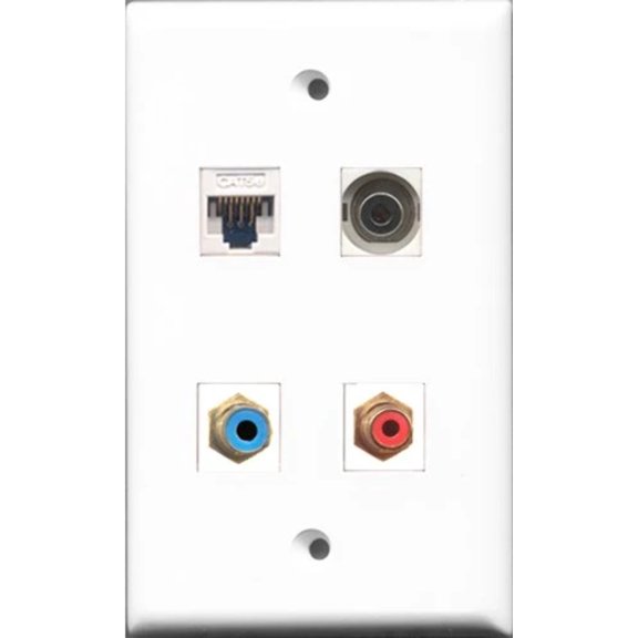RiteAV - 1 Port RCA Red and 1 Port RCA Blue and 1 Port 3.5mm and 1 Port Cat5e Ethernet White Wall Plate