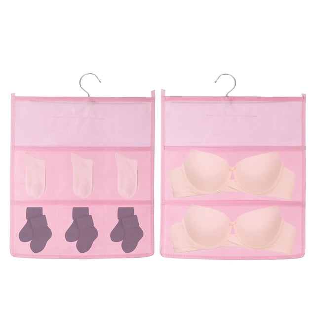Organizador Colgante Uxcell, Bolsa de Almacenamiento para Sujetadores, Estantes de Almacenamiento Colgantes de Doble Cara para Ropa Interior y Calcetines, Rosa (2+6 Bolsillos)
