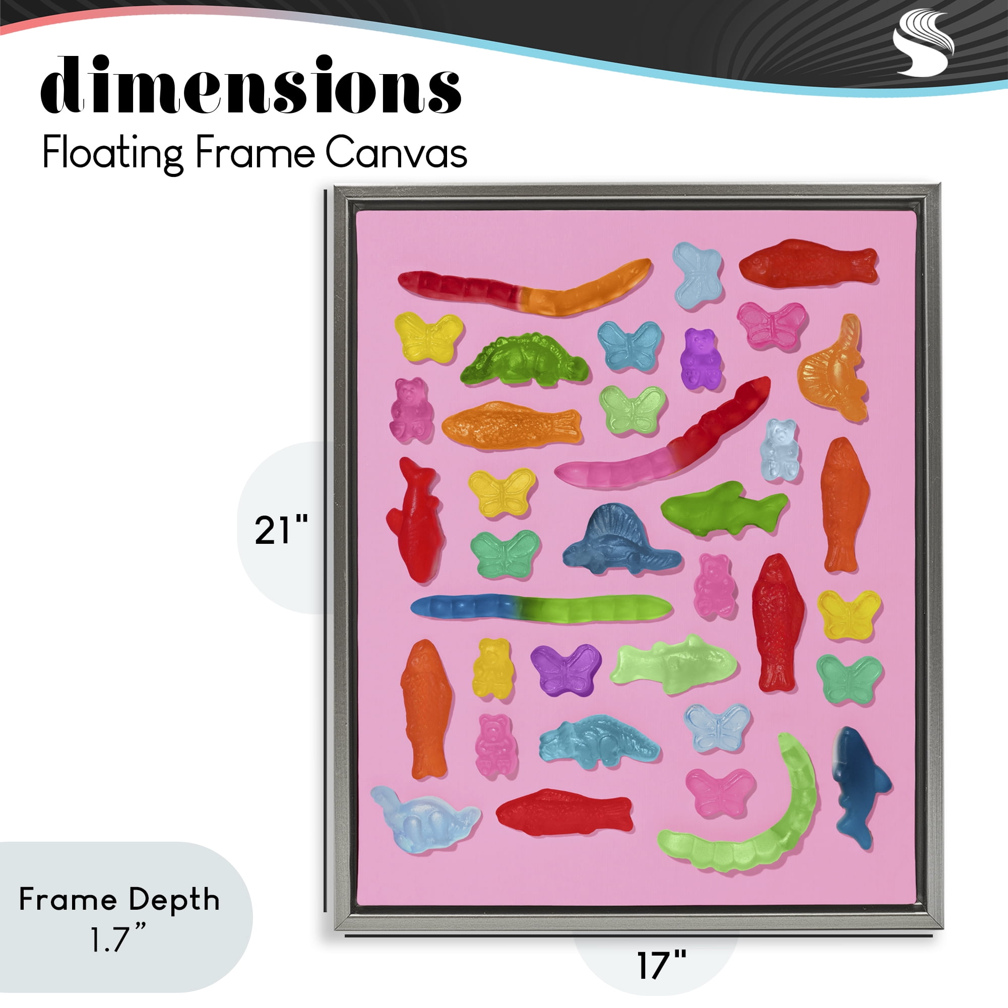 Stupell Industries Pink Gummy Animal Collage Gray Framed Floater Canvas Wall Art, design by LISH Creative