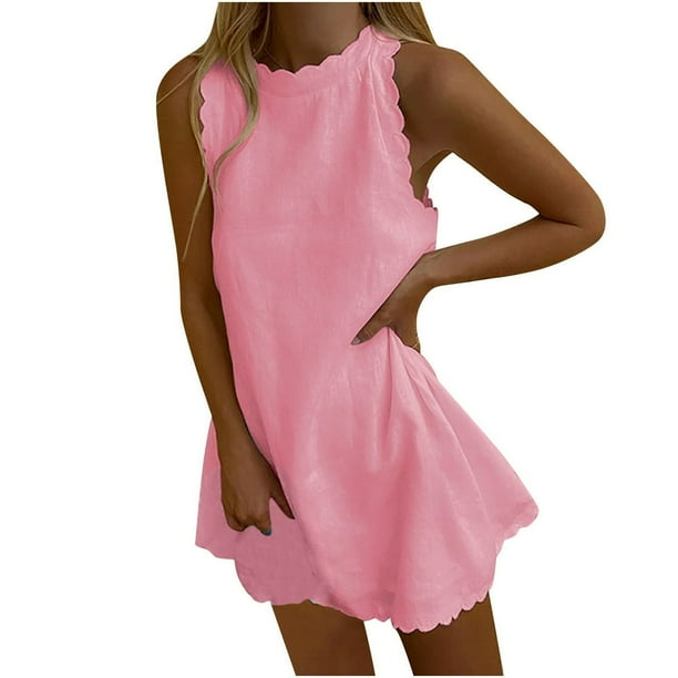 Women Casual Tank Dress Sleeveless Mock Neck Linen Summer Dresses Halter Sundress Beachwear Walmart