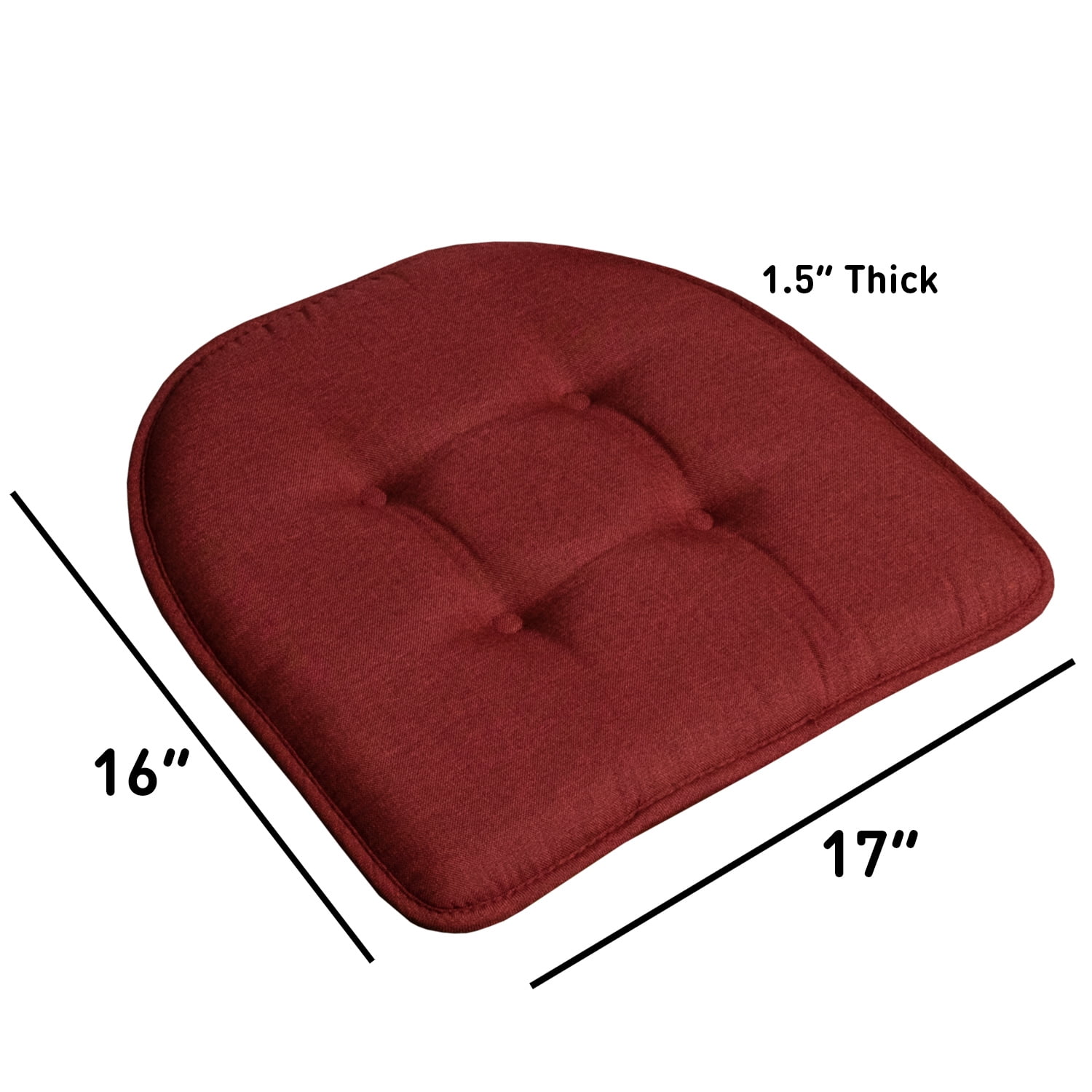 U-Shaped Memory Foam No Slip Back 16 x 16 Chair Pad Cushion 2 Pack - Wine