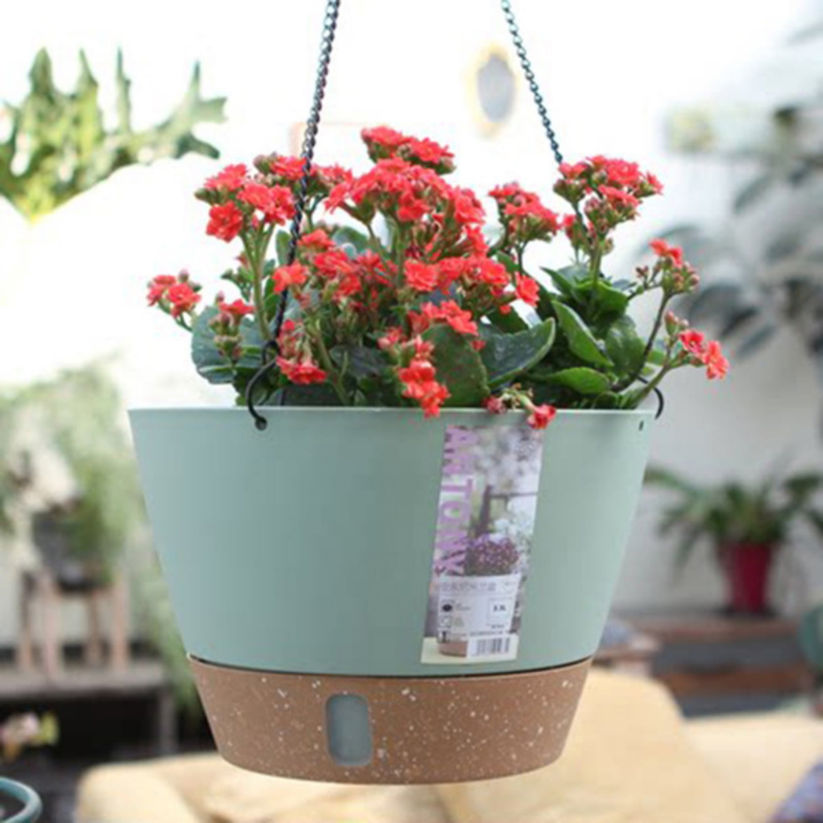10 Inch Hanging Planter, Plant Hanger Indoor Outdoor, Self Watering Plant Pot Hanging Baskets Holder Plants with Drainage Holes & Removable Tray for Garden Home Black