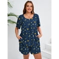 thumbnail image 3 of SHOWMALL Women's Plus Pajama Set 2 Piece Loungewear Short Sleeve Tops and Shorts Starry Sky Deep Navy 3X Soft Sleepwear with Pockets, 3 of 6