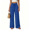 thumbnail image 5 of Crinkle Textured Womens Striped Wide Leg Pants Drawstring High Waist Loose Flowy Trousers with Pockets Daily Beach Loungewear Pants Blue, 5 of 7