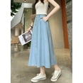 thumbnail image 6 of new soft denim skirt for women summer thin long skirt pocket high waist slim mid-length skirt for women-Light Blue-One Size, 6 of 7