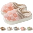 thumbnail image 6 of Checkered Slipper House Slippers for Women Men Plush Warm Fuzzy Slippers Flyffy Bedroom Shoes Indoor Slip On, 6 of 11