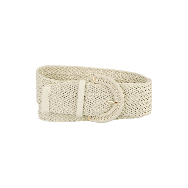 Cinturones trenzados de cintura ancha para mujeres de tallas grandes INSPIRE CHIC para vestido, hebilla gruesa, color crema blanco, 129 cm
