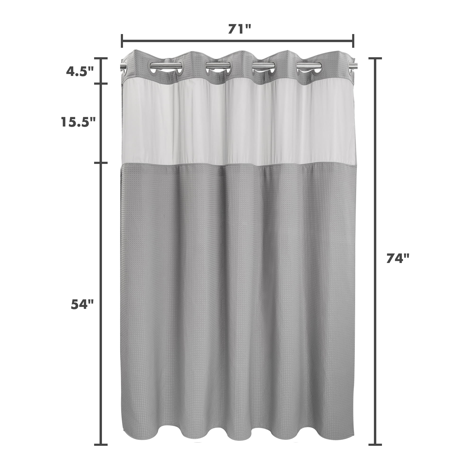 Barossa Design Waffle Weave Shower Curtain with Snap in Liner, Mesh Window, 71"W x 74"L, Grey