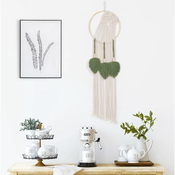NEONWE Boho Wall Hanging, Handmade Woven Leaf Tassels Dream Catcher Wall Decor, for Bedroom Living Room Office, Size 35.82” Lx9.84” W