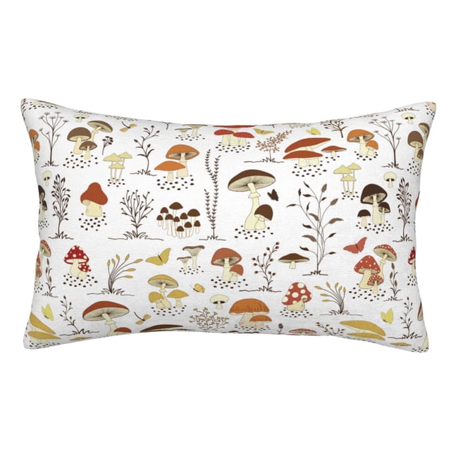 Fotbe Mushrooms And Butterflies Funda de Almohada Decorativa Estilo Occidental, Lujo en Algodón, Fundas para Almohadas King, Cojín Estampado para Decoración del Hogar-16"x24"