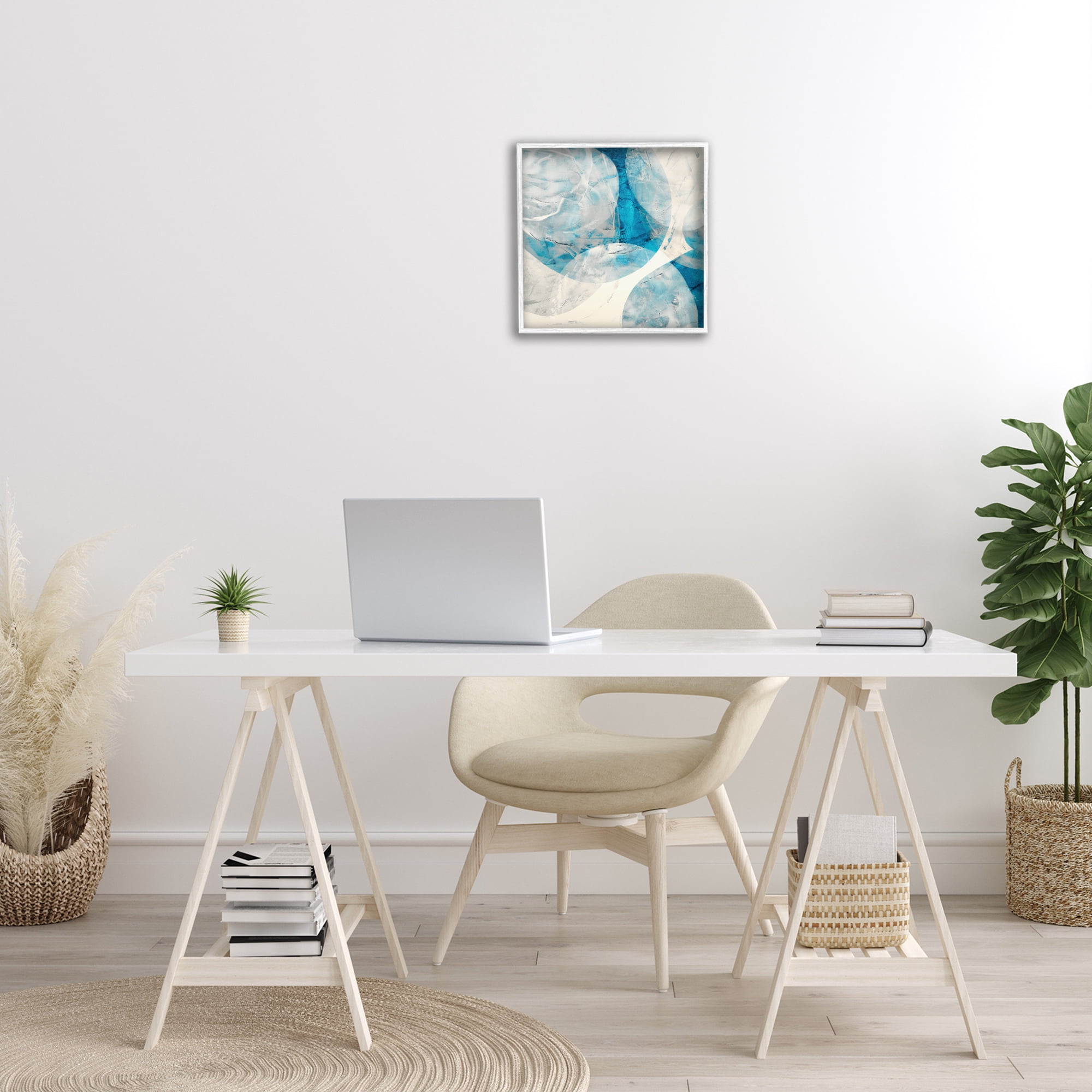 Stupell Industries Layered Blue Spheres Abstract Painting White Framed Art Print Wall Art, 17 x 17