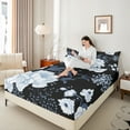 thumbnail image 4 of Manfei Vintage Peony Full Size Sheets 4pcs, Black Blue Flower Bed Sheets, Retro Blossoms Sheet Sets, Ultra Soft Room Decor, 4 of 7