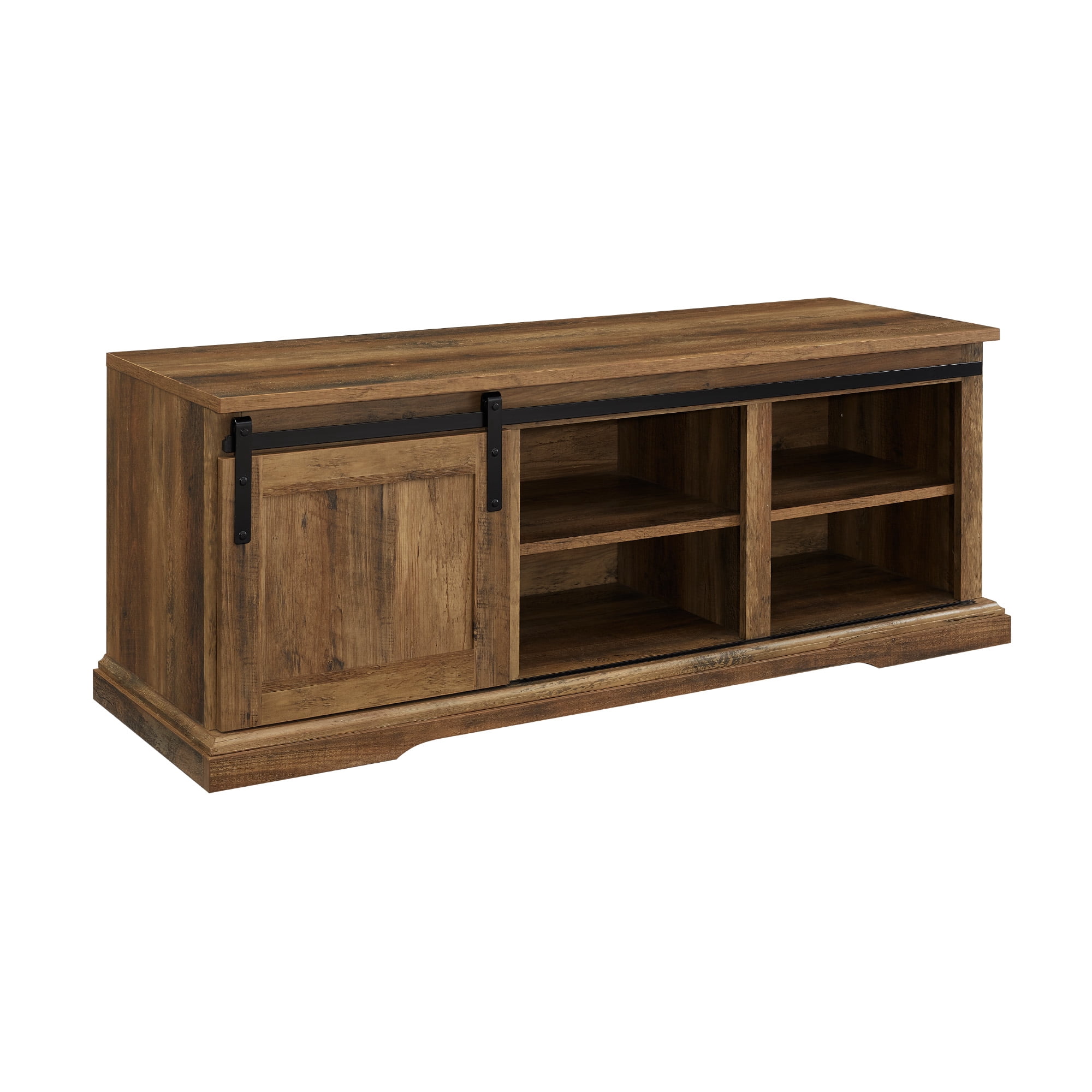 Woven Paths Dorset Grooved Sliding Barn Door Storage Bench, Reclaimed Barnwood